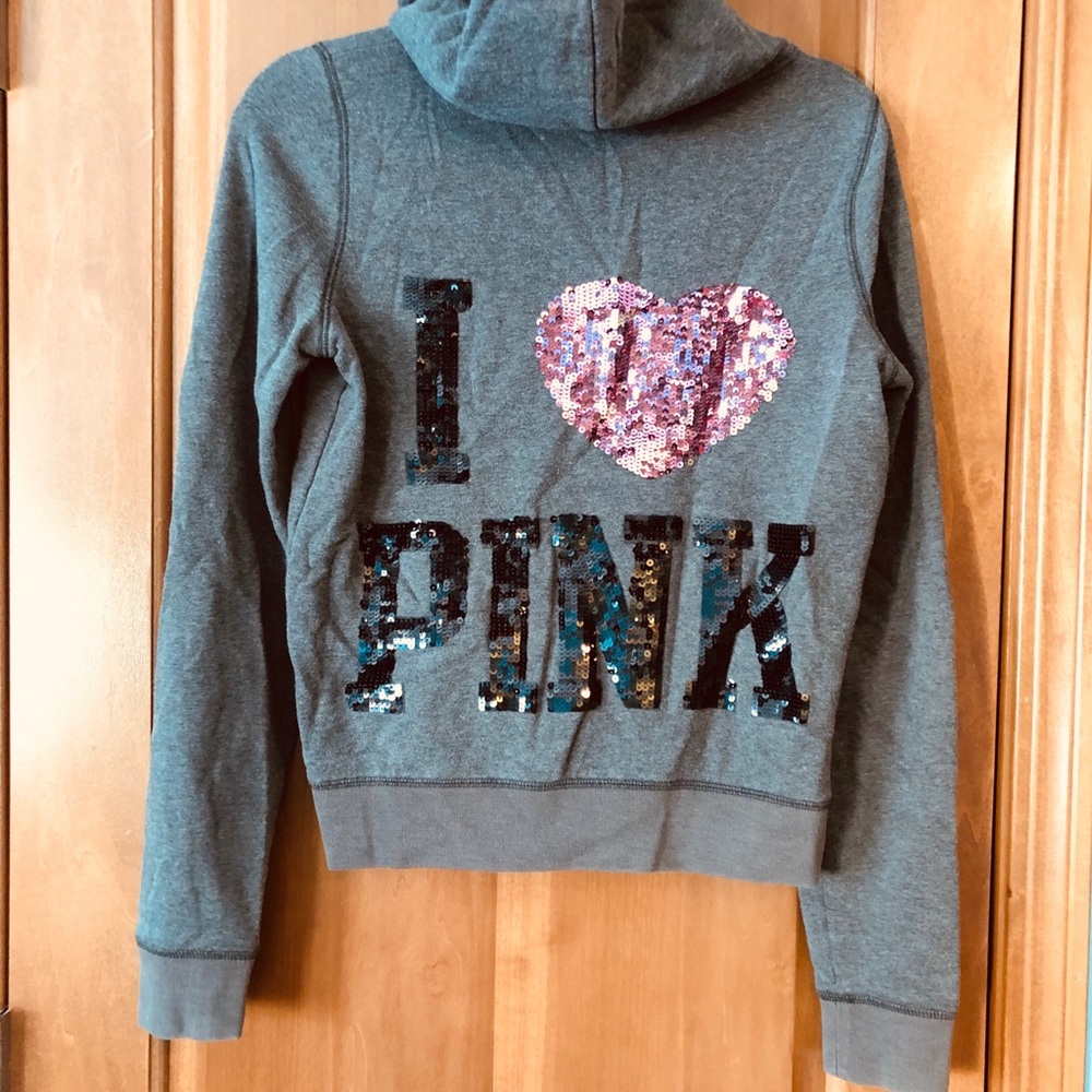 Victoria’s Secret PINK Gray & Pink Sequin Hoodie